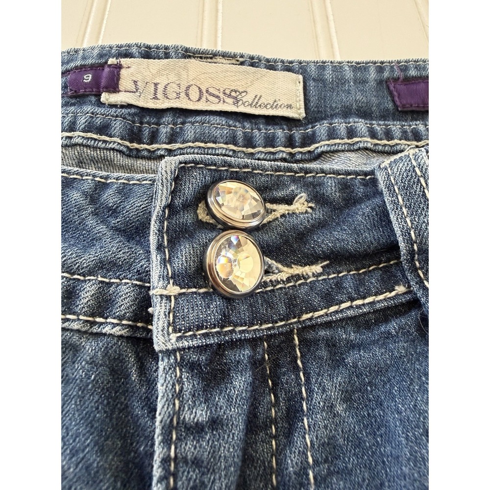 Vigoss Juniors Size 9 Capri Jeans Rhinestone Pocket Cuffed Stretch Denim 9 - Picture 9 of 12